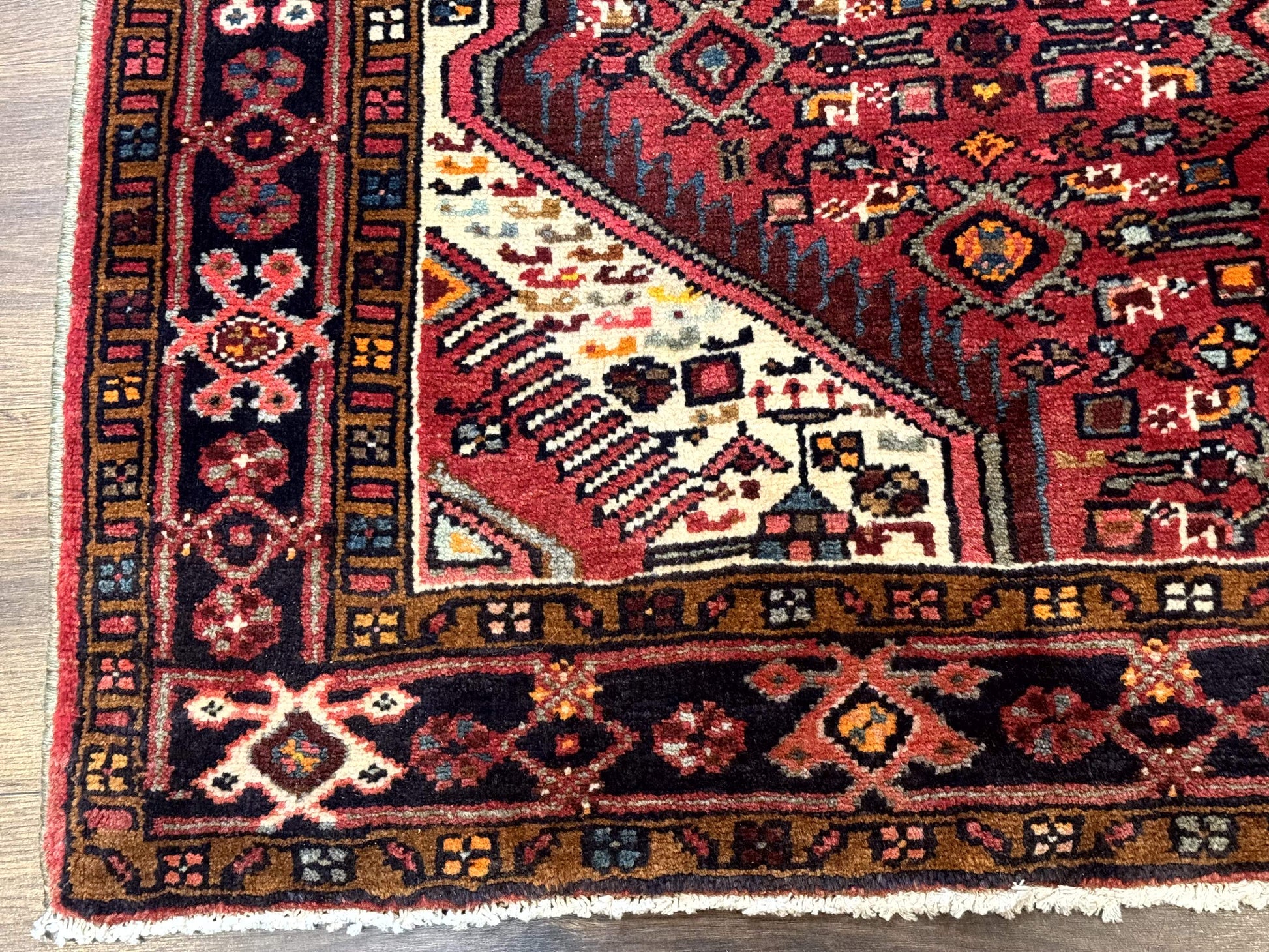 Persian Hamadan Rug 4x7, Tribal Village Malayer Carpet, Red and Ivory, Bohemian Antique - Nuvé