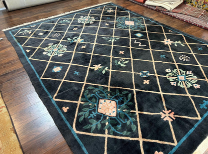 Tibetan Rug 9x12, Hand Knotted Tibet Nepali Contemporary Carpet 9 x 12 ft, Black and Tan, Handmade Area Rug Room Sized, Nepalese Rug - Nuvé
