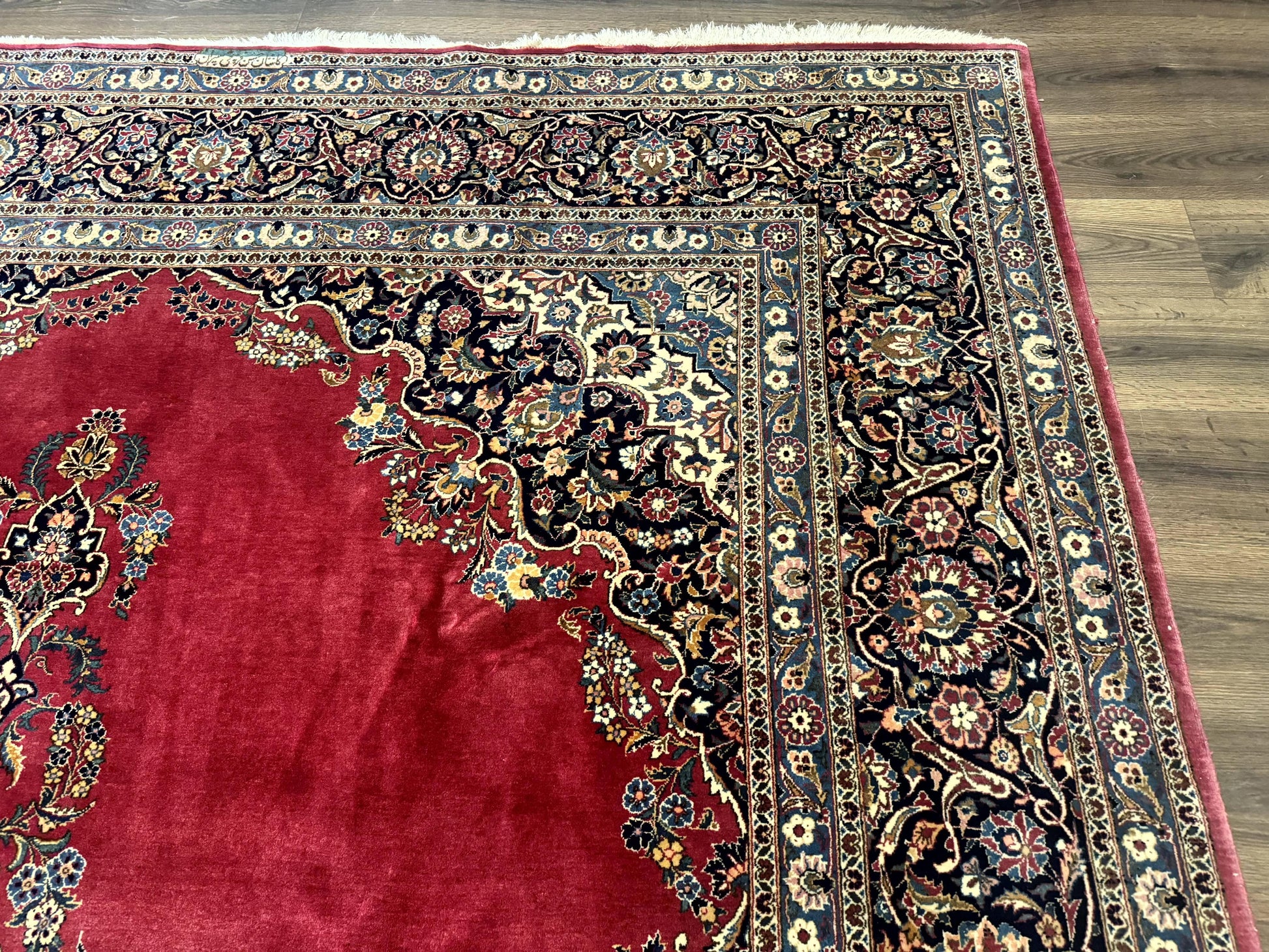 Persian Kashan Rug 9x12, Traditional, Semi Open Field, Red, Signed By Master Weaver, Antique Rug - Nuvé