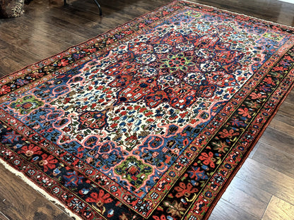 Persian Bakhtiari Rug 7x10, Antique Persian Carpet, Colorful, Great Colors, Ivory Red Blue, Rare Tribal Rug - Nuvé