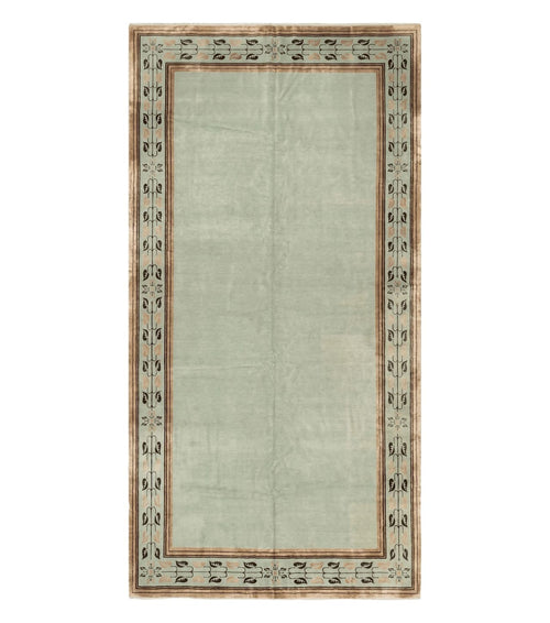 Palace Size Nepali Rug 9x18, Open Field, Light Mint Green, Wool Hand Knotted, Modern Contemporary