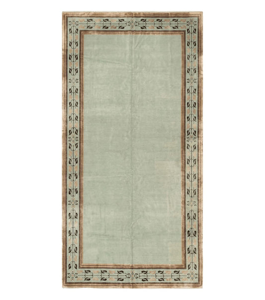Palace Size Nepali Rug 9x18, Open Field, Light Mint Green, Wool Hand Knotted, Modern Contemporary
