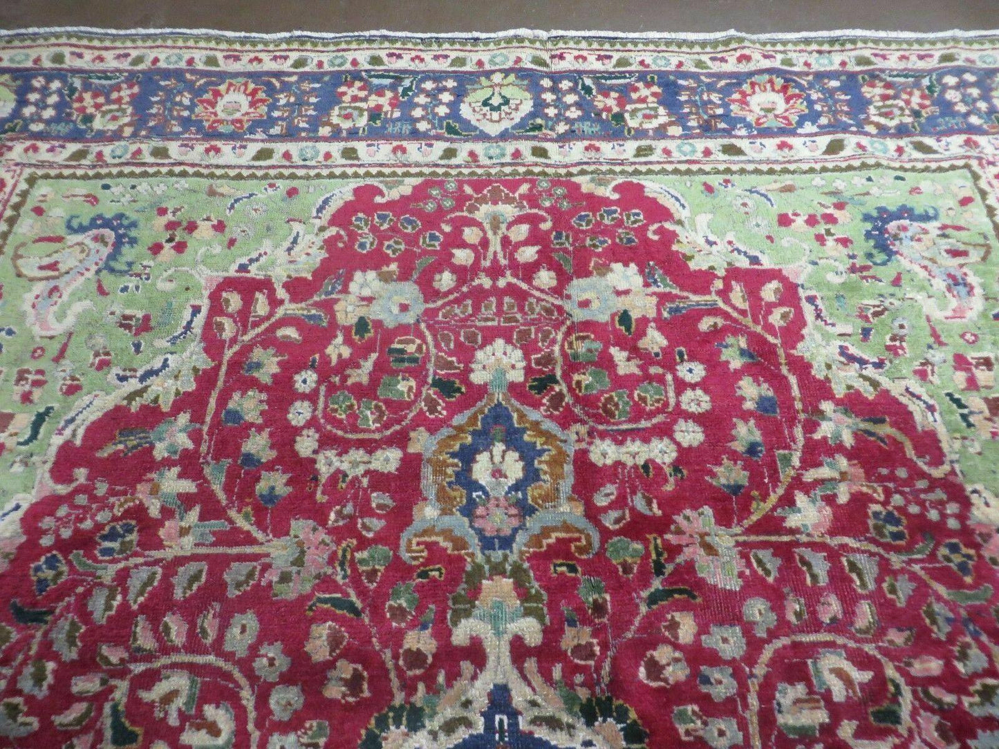 Persian Tabriz Rug 7x10, Red Blue and Green Rug, Allover Floral Medallion Rug, Hand Knotted Rug, Antique Rug 7 x 10 Vintage Wool Oriental Carpet - Nuvé