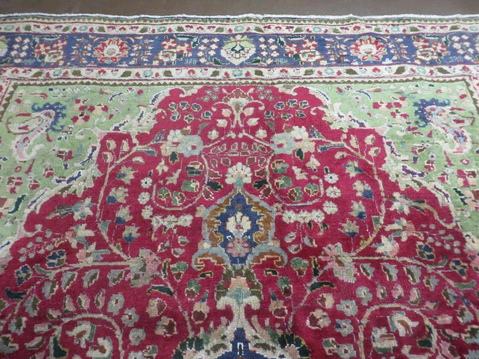 Persian Tabriz Rug 7x10, Red Blue and Green Rug, Allover Floral Medallion Rug, Hand Knotted Rug, Antique Rug 7 x 10 Vintage Wool Oriental Carpet - Nuvé