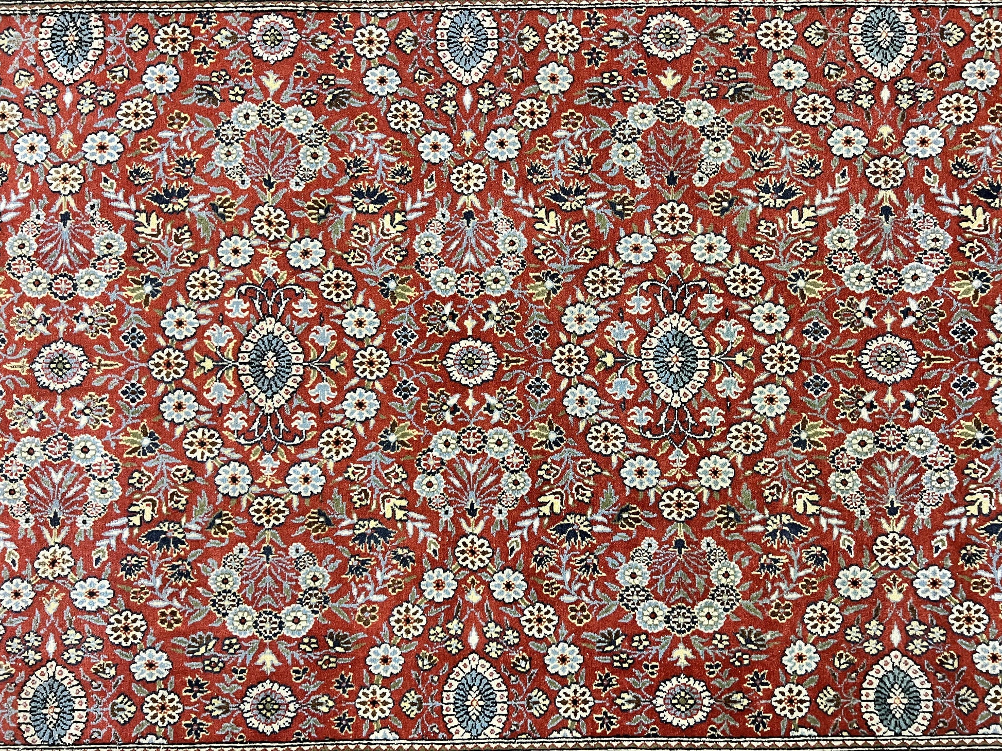 Red Persian Qum Rug 5 x 7.6, Hand Knotted Vintage Wool Fine Carpet 270 KPSI, Floral Allover - Nuvé