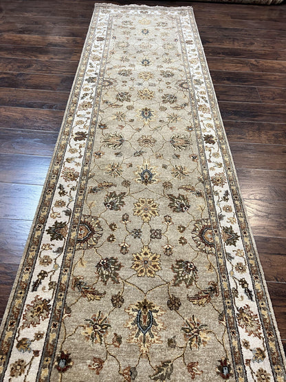 Peshawar Runner Rug 3 x 20, Wool Hand Knotted Vintage Pakistani Carpet, Olive Green & Ivory, Extra Long 20ft Hallway Runner, Floral - Nuvé