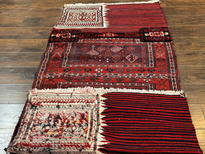 Persian Tribal Nomadic Saddle Cover Rug, Antique, Handmade, Wool, Red Ivory Black, Collectible, Shashavan - Nuvé