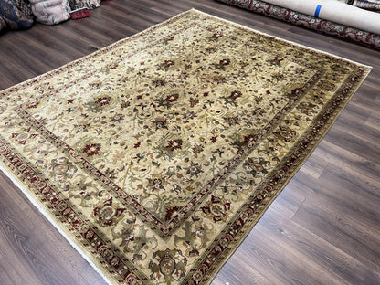 Indian Mahal Rug 8x10, Allover Floral Mahal Oriental Carpet 8 x 10, Handmade Hand Knotted Wool Rug, Indo Persian Area Rug, Tea-Washed Tan - Nuvé