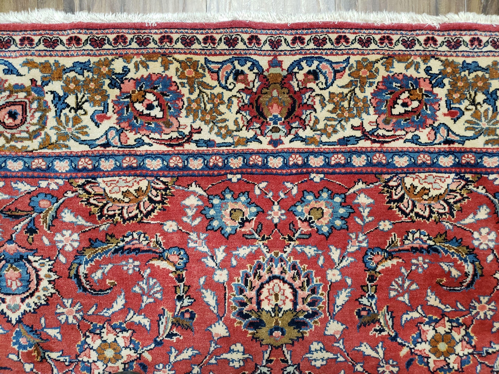 Semi Antique Persian Kashan, Red & Cream, Hand-Knotted, Wool, 4' 8" x 6' 6", Pair A - Nuvé