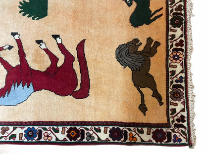 4x6 Rug Handmade Zagros Quality Wool Horses Tribal Hand-Knotted Rug Veggie Dye - Nuvé