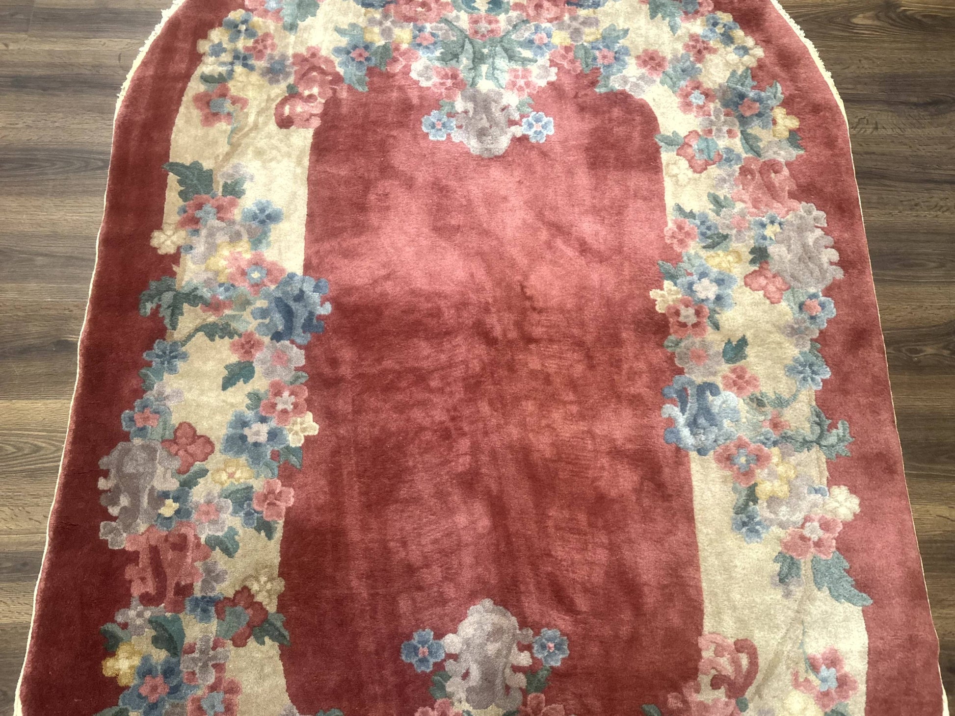 Oval Chinese Peking Rug 5x8, Pink, Floral, Vintage Chinese Wool Carpet - Nuvé
