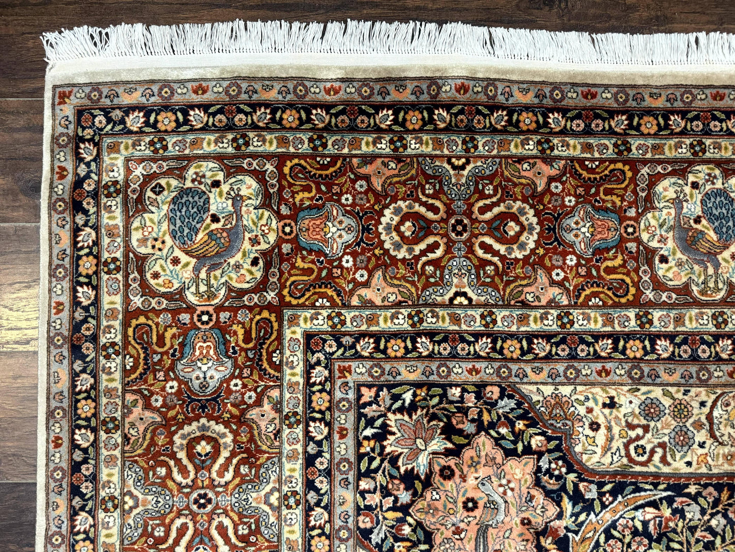 Wonderful Pak Persian Rug 9x12, Very Fine 260 KPSI, Floral Peacocks, Handmade Vintage Wool Rug - Nuvé