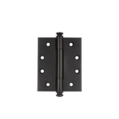 Black Carvin door hinge with decorative finials, suitable for home and garden door hardware installation.