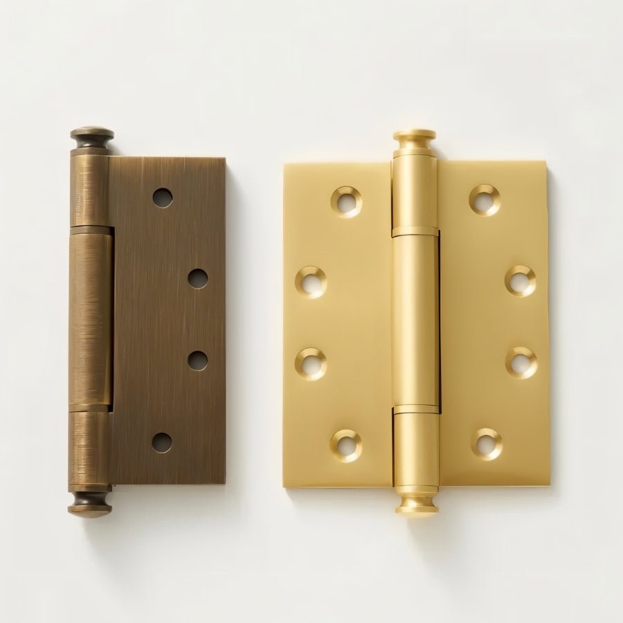 Antique polished Carvin door hinge from Residence Supply, sturdy metal hardware for interior or exterior doors.