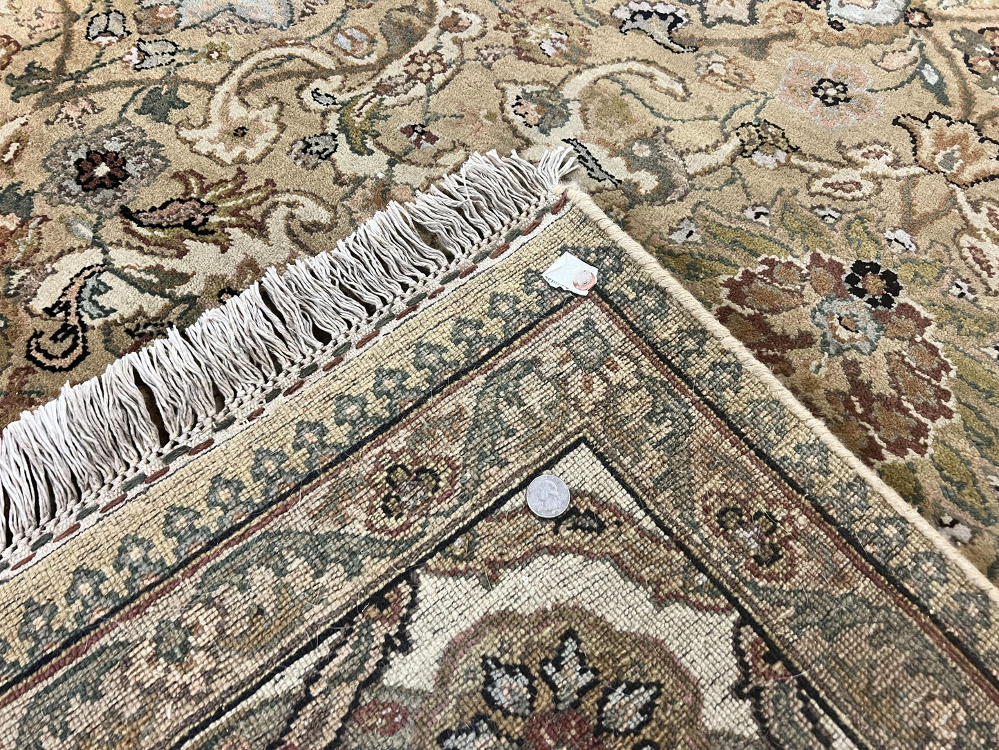 Indo Mahal Rug 8x10, Indian Jaipur Rug 8 x 10 ft, Wool Indo Persian Carpet, Handmade Traditional Floral Area Rug, Olive Green, Vintage Rug - Nuvé