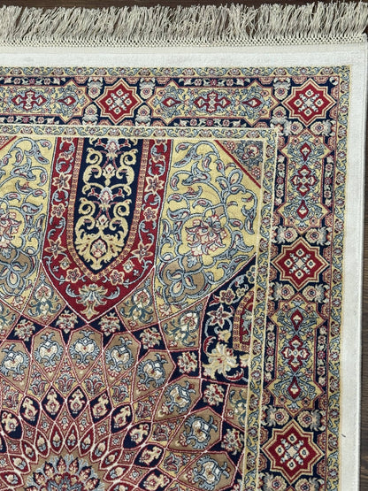Turkish Silk Runner Rug 2.6 x 10, Dome Design, Hereke Runner, Bamboo Silk, New - Nuvé