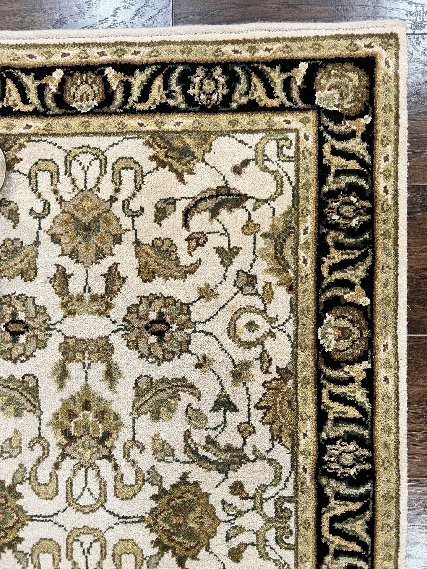 Small Indo Mahal Rug 2.5 x 4, Wool Indian Oriental Carpet, Hand Knotted Handmade Vintage Traditional Rug, Beige Tan Black - Nuvé