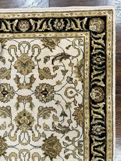 Small Indo Mahal Rug 2.5 x 4, Wool Indian Oriental Carpet, Hand Knotted Handmade Vintage Traditional Rug, Beige Tan Black - Nuvé