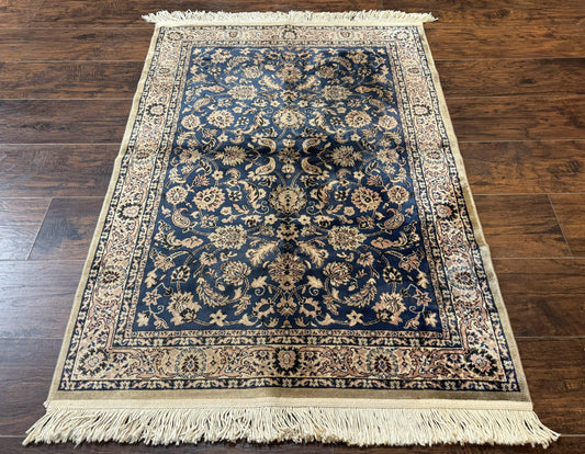 Vintage Art Silk Rug 3x4, Traditional Oriental Persian Design Rug, Belgium Power Loomed Rug, Navy Blue - Nuvé