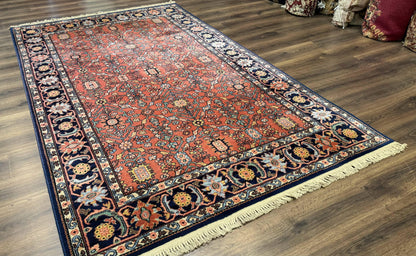 5.9 x 9 Karastan Serapi Rug #729, Wool Karastan Carpet, Original 700 Series, Red and Dark Blue, Discontinued, 6x9 Vintage Karastan, Rare - Nuvé