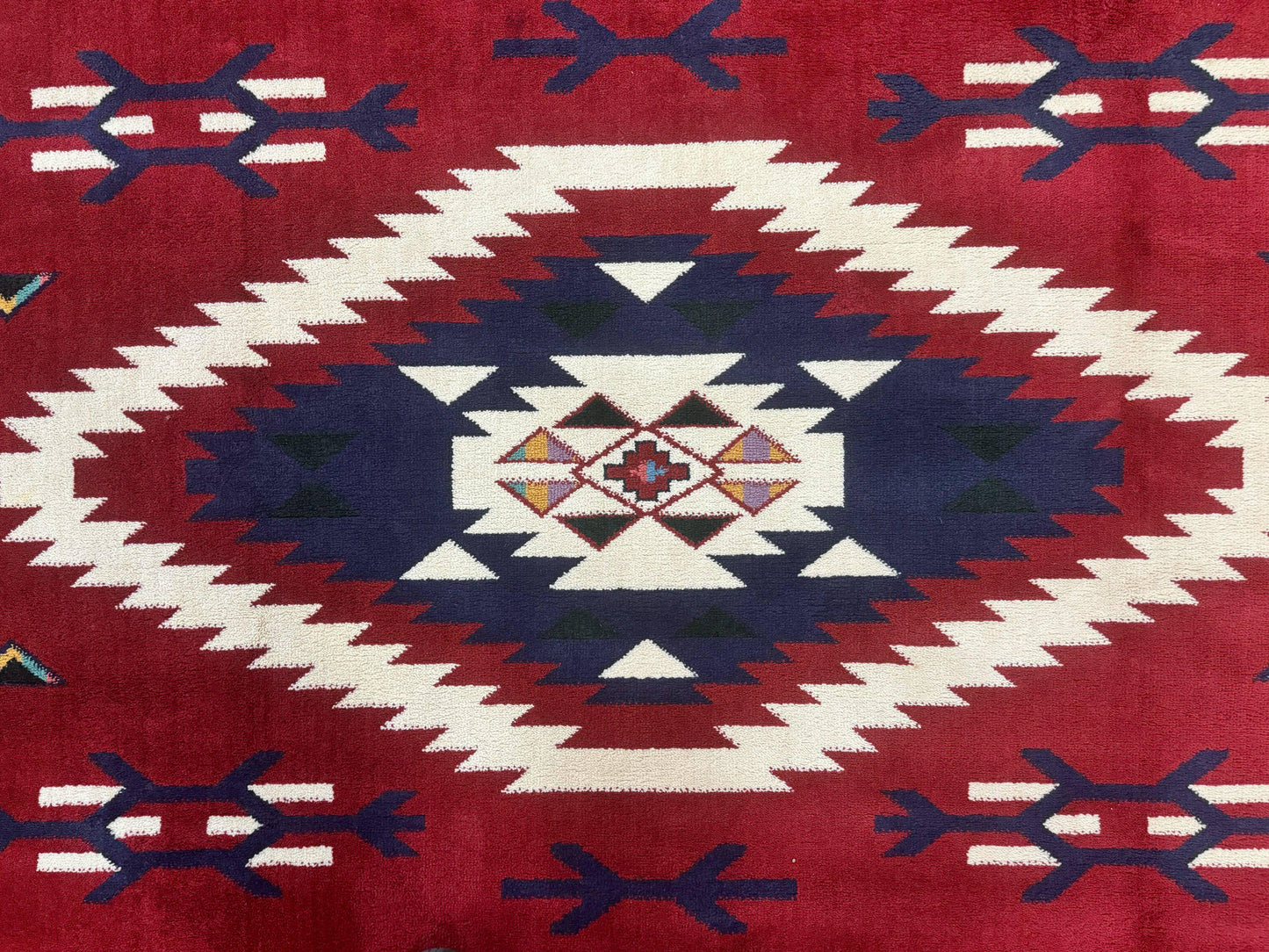 Belgium Power Loomed Rug 8x11, Navajo Native American Design, Dark Red and Ivory, Tribal Rug, Bohemian Carpet - Nuvé