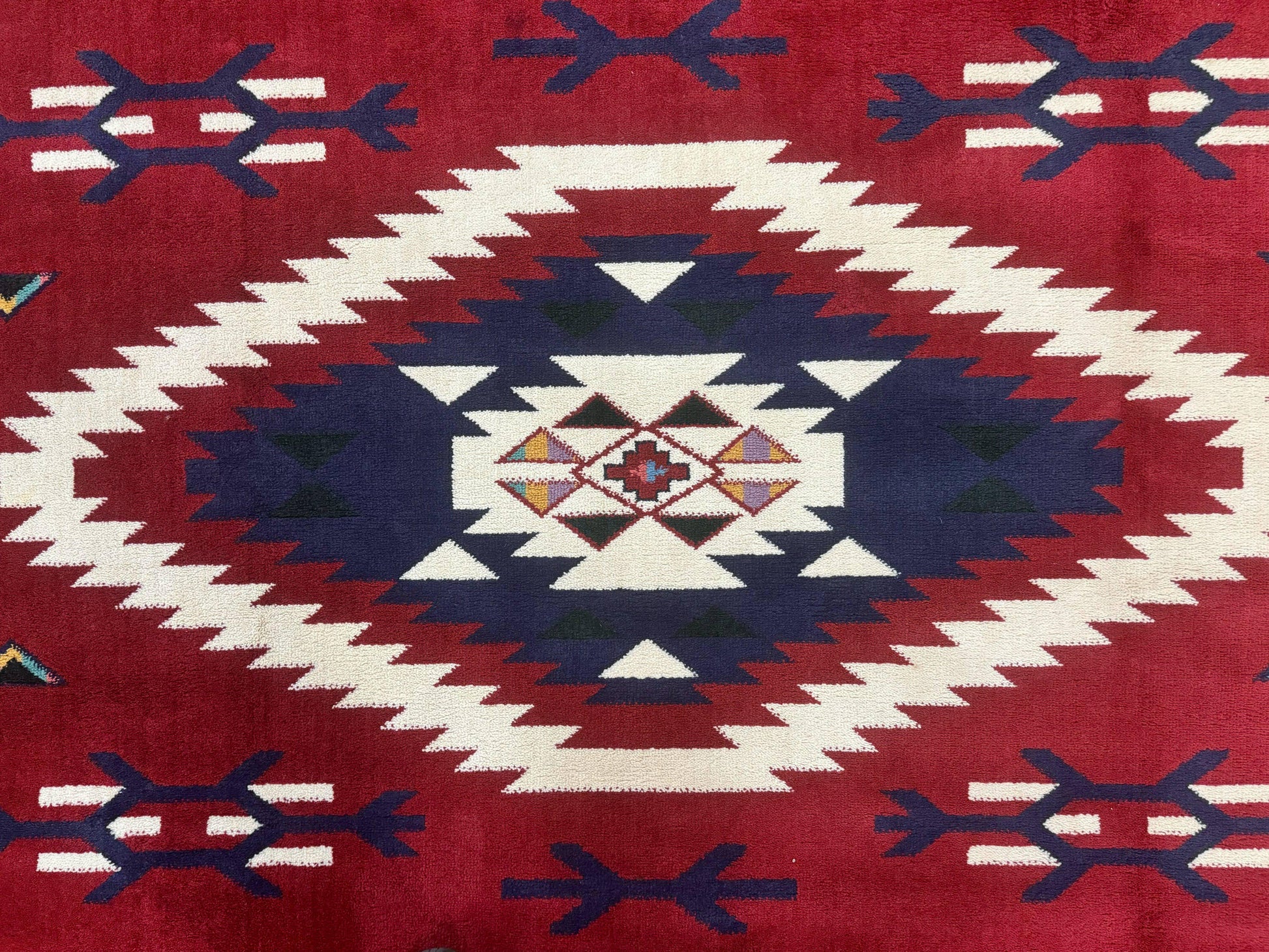 Belgium Power Loomed Rug 8x11, Navajo Native American Design, Dark Red and Ivory, Tribal Rug, Bohemian Carpet - Nuvé
