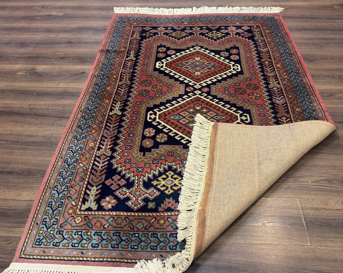 5x7 Persian Tribal Design Rug, Wool, Geometric Medallions, Vintage, Power Loomed