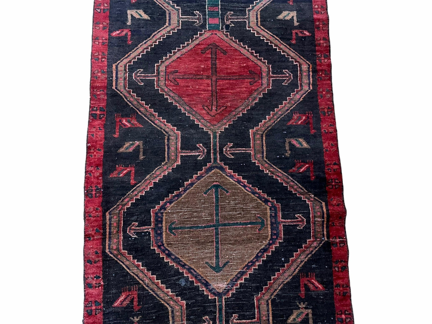 3 X 7 Handmade Wool Tribal Runner Rug Geometric Red Blue Boho Organic Dyes - Nuvé