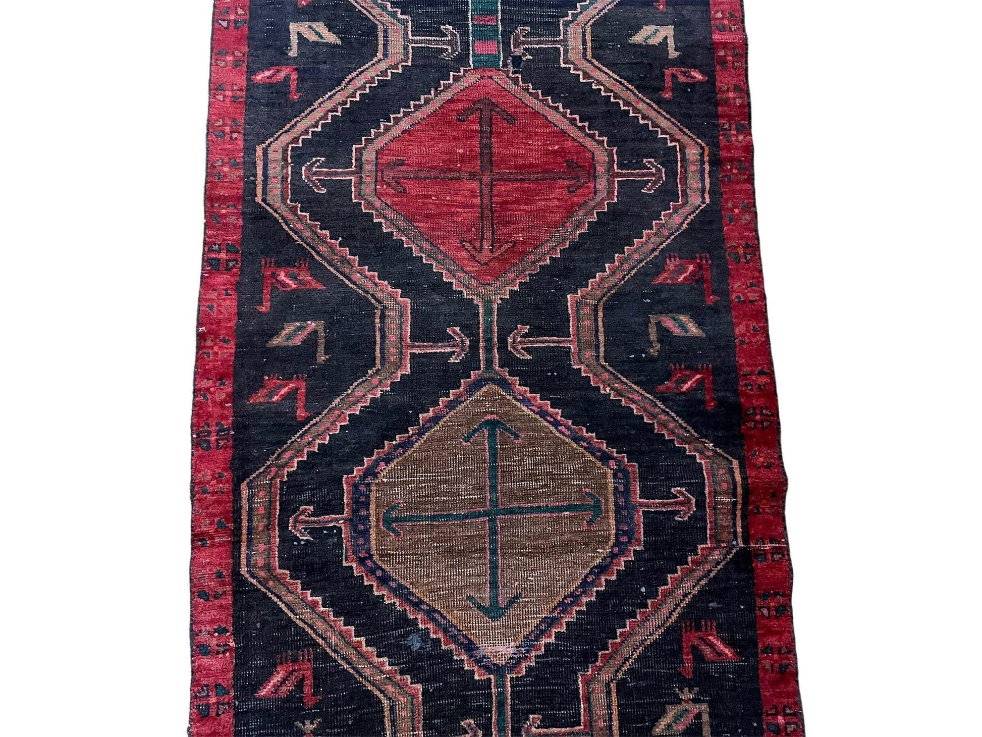 3 X 7 Handmade Wool Tribal Runner Rug Geometric Red Blue Boho Organic Dyes - Nuvé