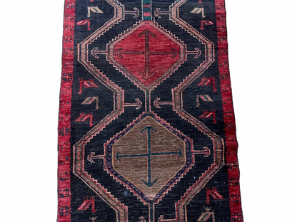 3 X 7 Handmade Wool Tribal Runner Rug Geometric Red Blue Boho Organic Dyes - Nuvé