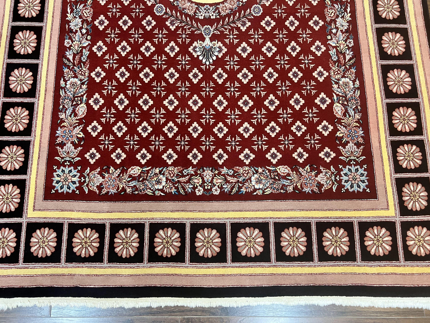 Pakistani Rug 6x9, European Aubusson Design, Wool Handmade Vintage Carpet, Dark Red, 6 x 9 Medium Sized Rug - Nuvé