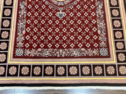 Pakistani Rug 6x9, European Aubusson Design, Wool Handmade Vintage Carpet, Dark Red, 6 x 9 Medium Sized Rug - Nuvé