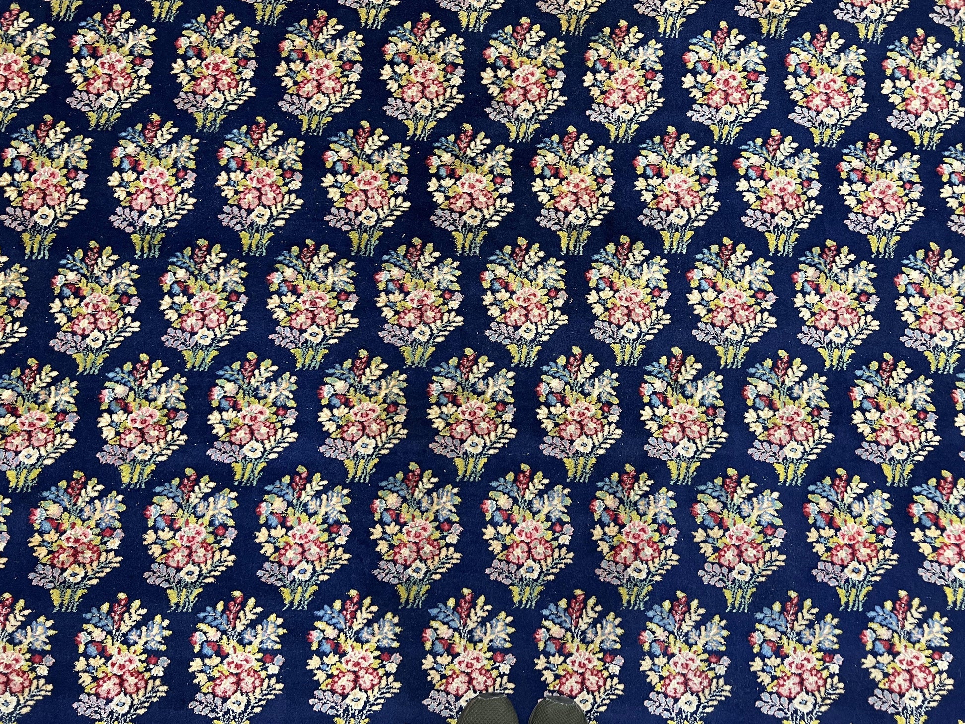 Persian Rug 9x12, Authentic Hand Knotted Carpet, Repeated Floral Motif Garden of Eden, Navy Blue Wool Rug 9 x 12, Semi Antique Kirman Rug - Nuvé