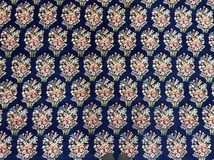 Persian Rug 9x12, Authentic Hand Knotted Carpet, Repeated Floral Motif Garden of Eden, Navy Blue Wool Rug 9 x 12, Semi Antique Kirman Rug - Nuvé