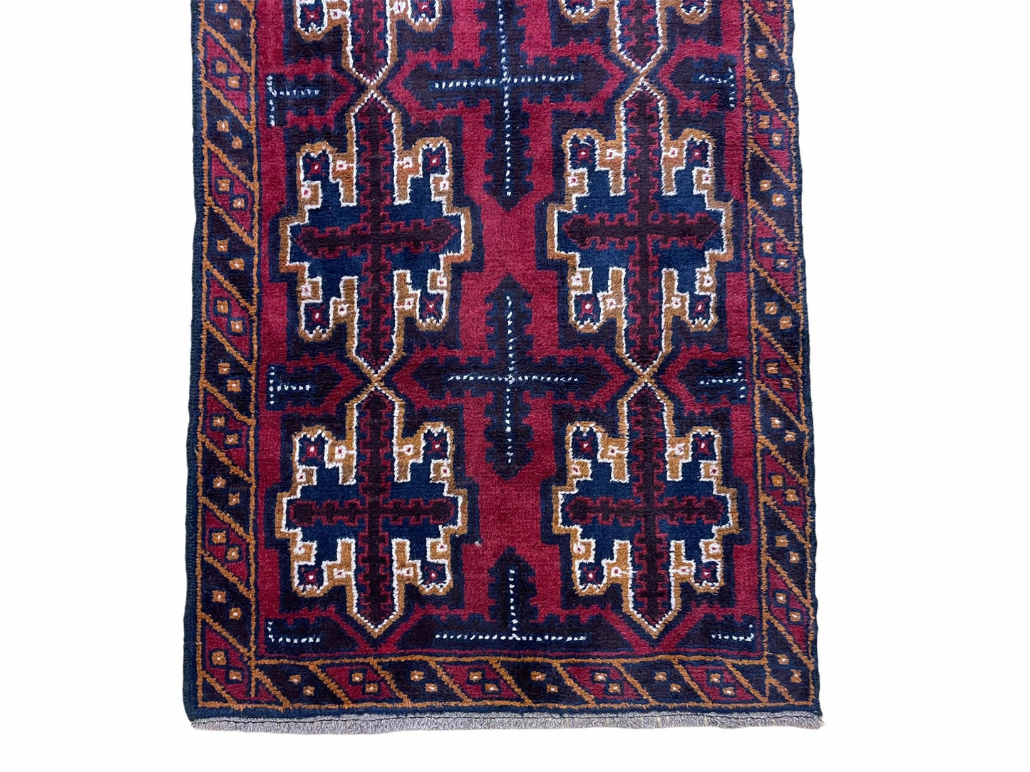 2' 7" X 4' 6" Vintage Handmade Tribal Wool Rug Balouchi Rug Afghan Rug Red Blue - Nuvé