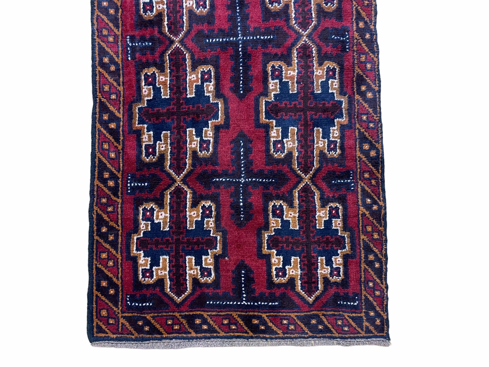2' 7" X 4' 6" Vintage Handmade Tribal Wool Rug Balouchi Rug Afghan Rug Red Blue - Nuvé