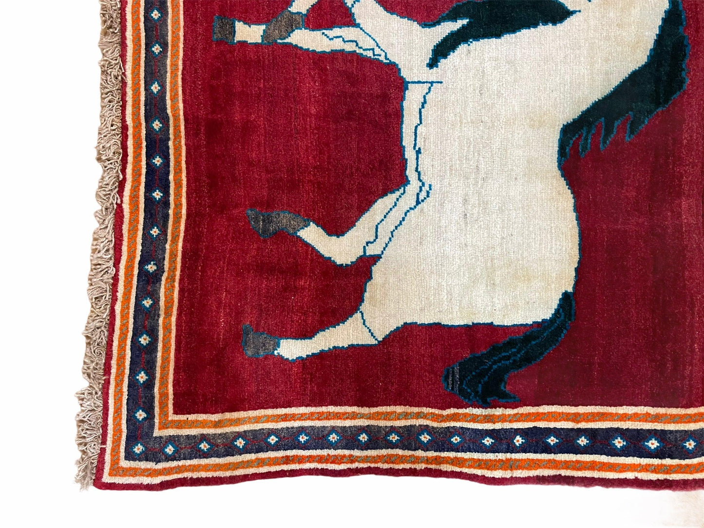 3.5 X 6 Handmade Hand-Knotted New Vintage Rug Quality Wool White Horses Red - Nuvé