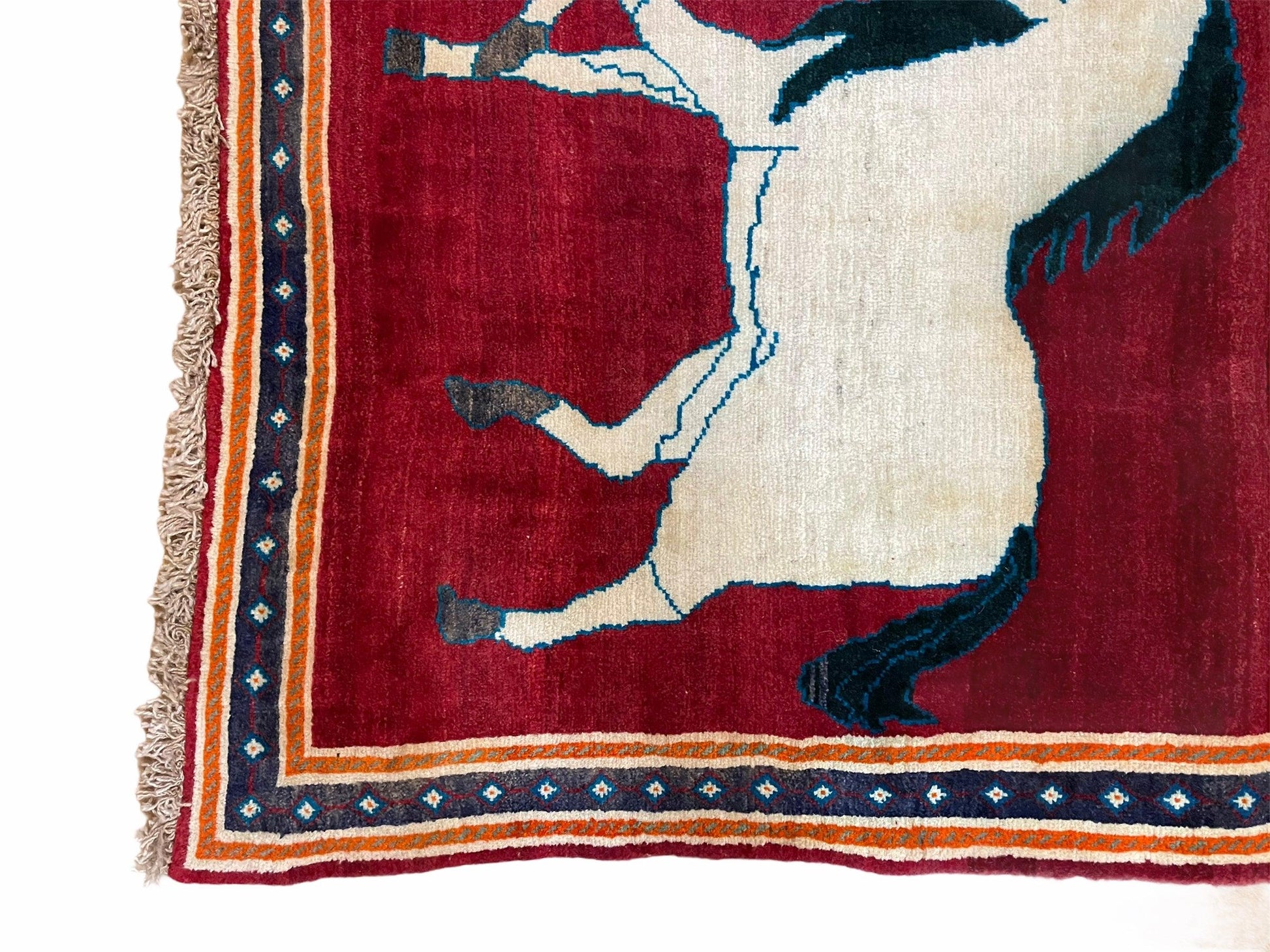 3.5 X 6 Handmade Hand-Knotted New Vintage Rug Quality Wool White Horses Red - Nuvé