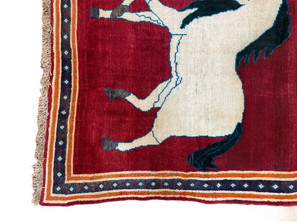3.5 X 6 Handmade Hand-Knotted New Vintage Rug Quality Wool White Horses Red - Nuvé