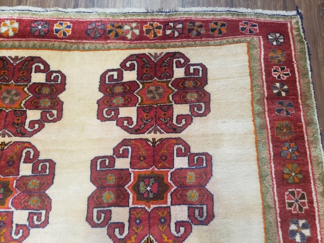 Vintage Persian Gabbeh Rug, Dark Red & Cream, Hand-Knotted, 5' x 6' 4" - Nuvé