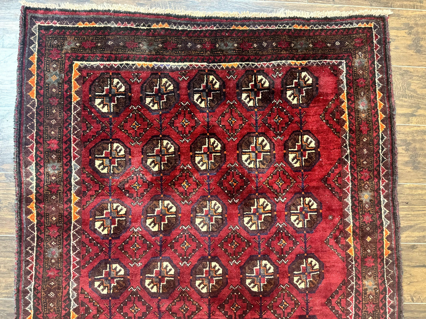 Persian Turkoman Tribal Rug 4x8, Handmade Vintage Wool Carpet, Red, Bohemian Rug - Nuvé