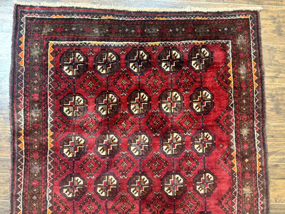 Persian Turkoman Tribal Rug 4x8, Handmade Vintage Wool Carpet, Red, Bohemian Rug - Nuvé
