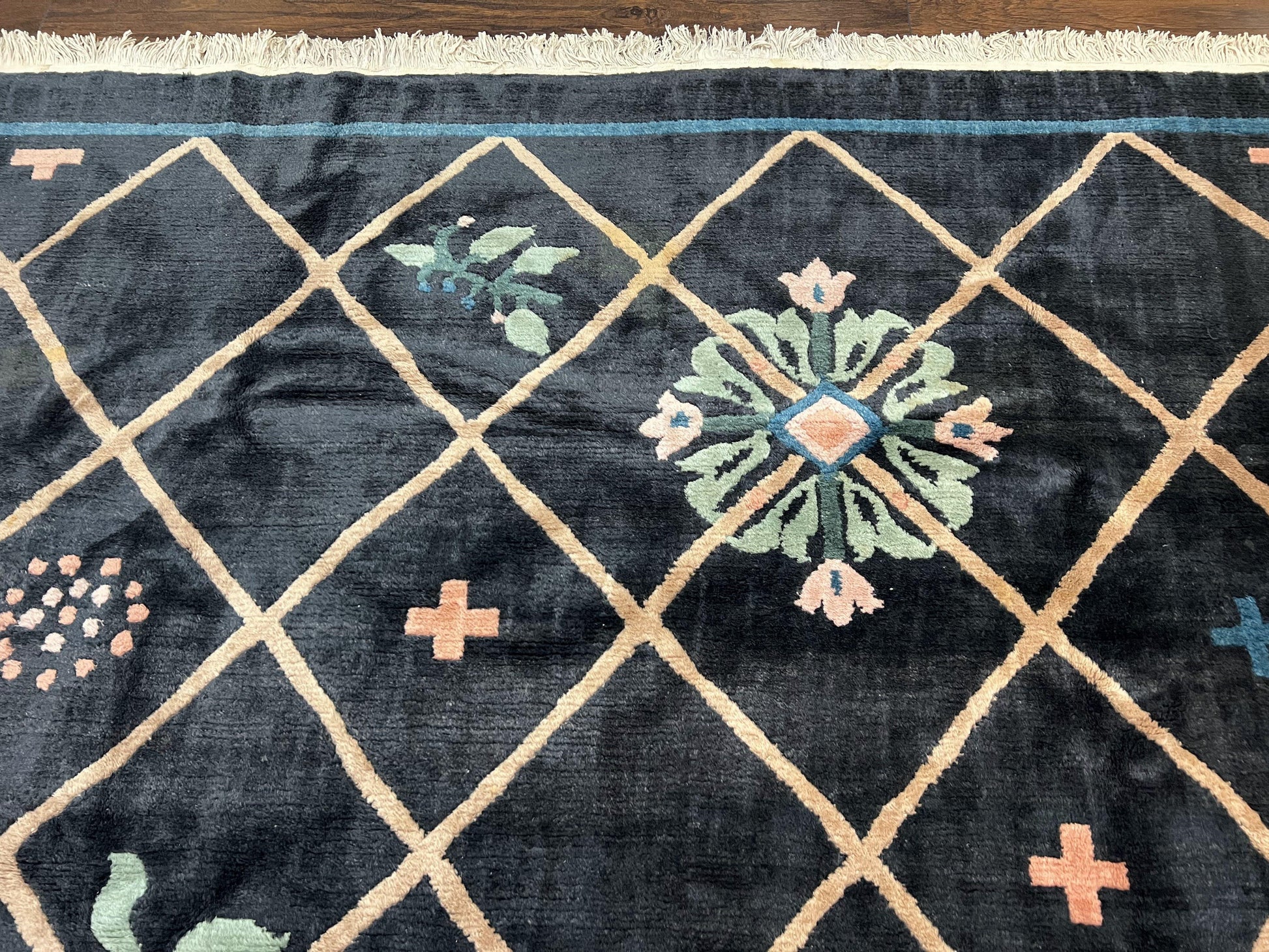 Tibetan Rug 9x12, Hand Knotted Tibet Nepali Contemporary Carpet 9 x 12 ft, Black and Tan, Handmade Area Rug Room Sized, Nepalese Rug - Nuvé