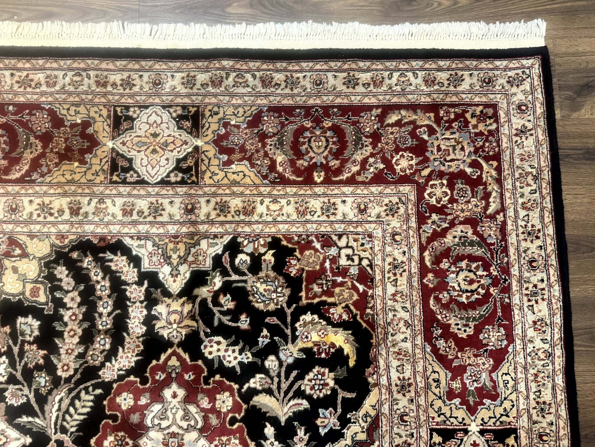 Sino Persian Rug 9x12, Black & Maroon, Wool and Silk, Allover Pattern - Nuvé