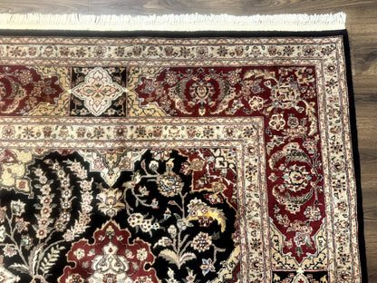 Sino Persian Rug 9x12, Black & Maroon, Wool and Silk, Allover Pattern - Nuvé
