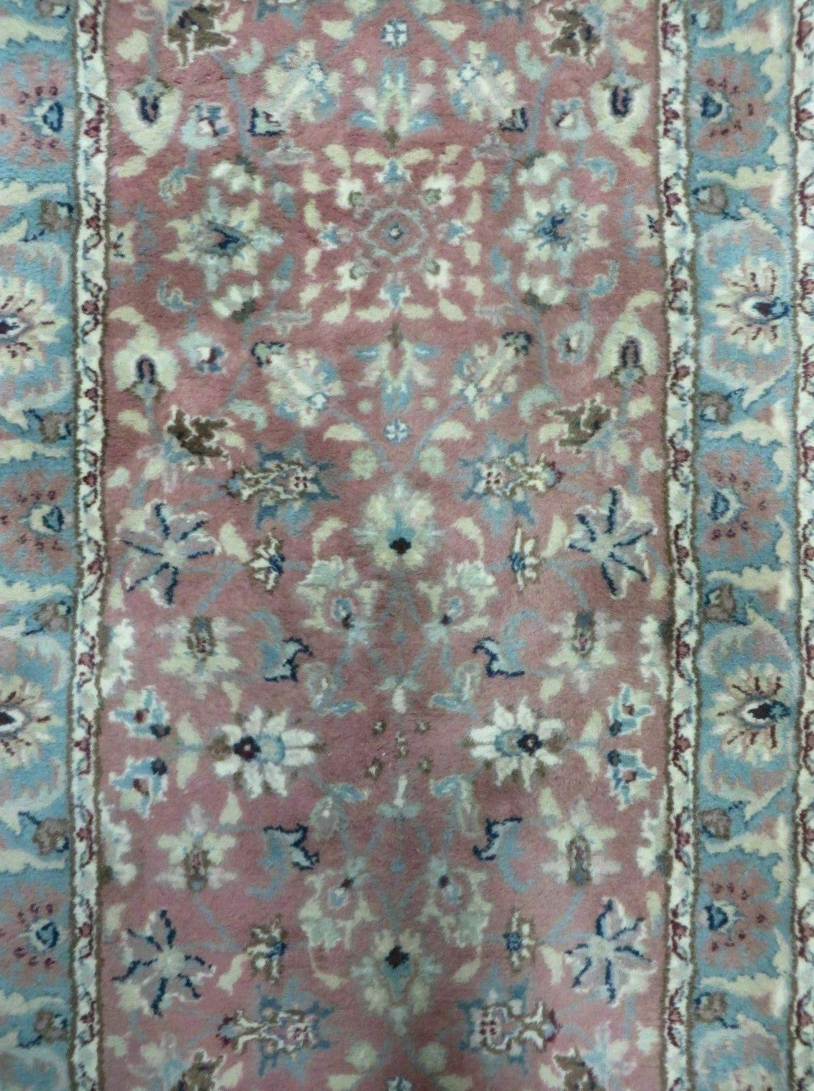 Indo Persian Runner Rug 2.8 x 12, Wool Hand Knotted, Pink and Light Blue - Nuvé