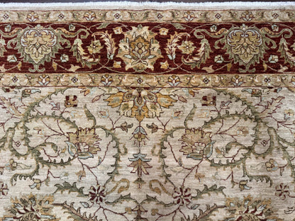 Pakistani Rug 9x12, Floral Allover Peshawar Carpet, Chobi, Beige and Rust Red, Traditional - Nuvé