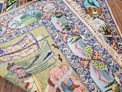 Persian Isfahan Pictorial Rug 3x5 – Kork Wool on Silk - Nuvé