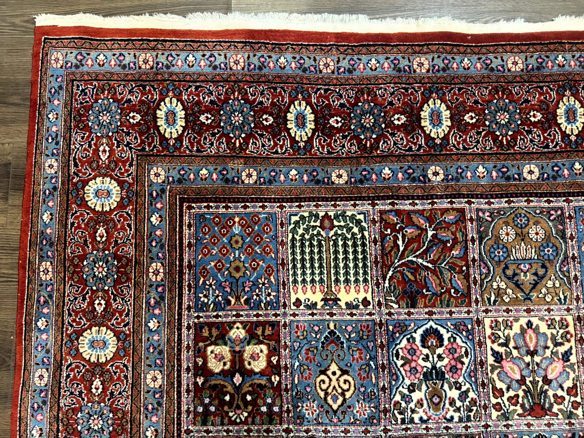 Wonderful Persian Qum Rug 10x13, Panel Design, Fine 260 KPSI, Signed, Red Multicolor - Nuvé