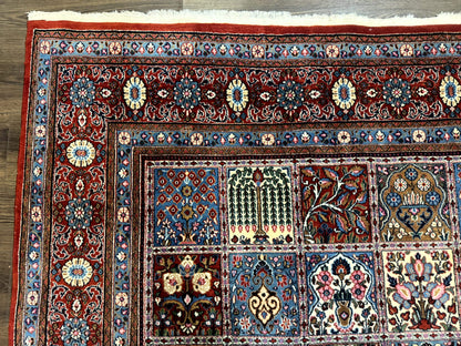 Wonderful Persian Qum Rug 10x13, Panel Design, Fine 260 KPSI, Signed, Red Multicolor - Nuvé